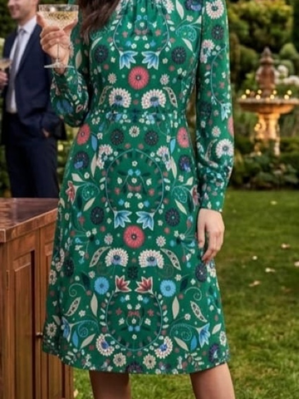 Oasis Green Floral Long-Sleeve Midi Dress
